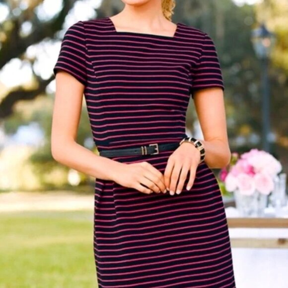 Talbots Dresses & Skirts - Talbots Dress Womens 14W Black Pink Stripe Coastal Cottage Office Work Glam